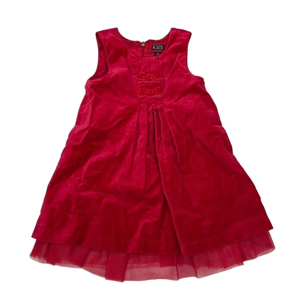 Vintage The Children's Place red velour‎ dress tulle jumper Christmas size 3T